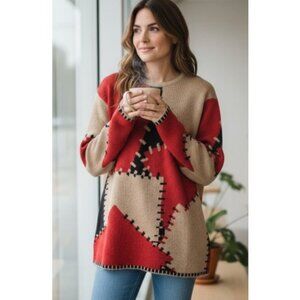 BFA CLASSICS Patchwork Pullover Sweater Ladies Large Fall Colors
